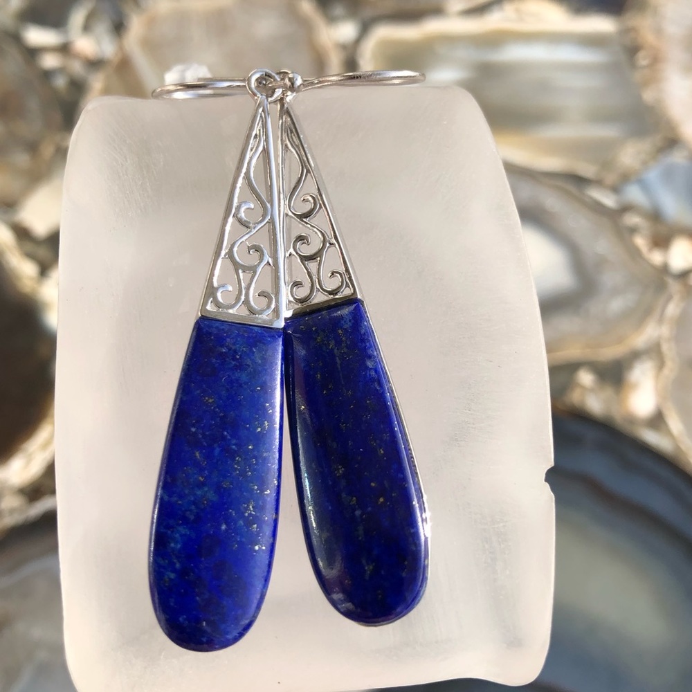 Gem Insider®  2.5" Lapis Elongated Drop Earrings